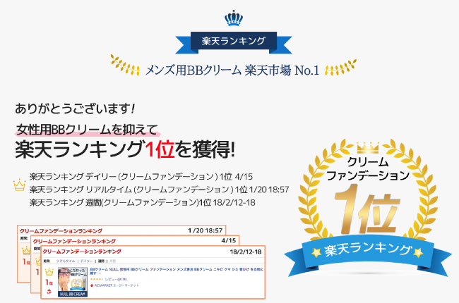 NULLBBクリームは楽天ランキング一位