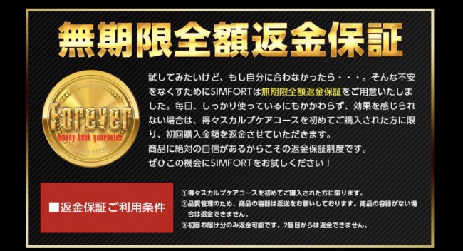 シンフォートは無期限全額返金補償付き