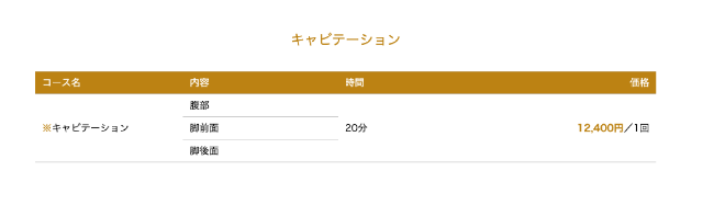 エールのキャビテーションのコース内容